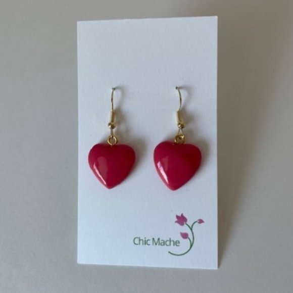 Melon Red Heart Earrings - Handmade with Paper Mache - Picture 4 of 4